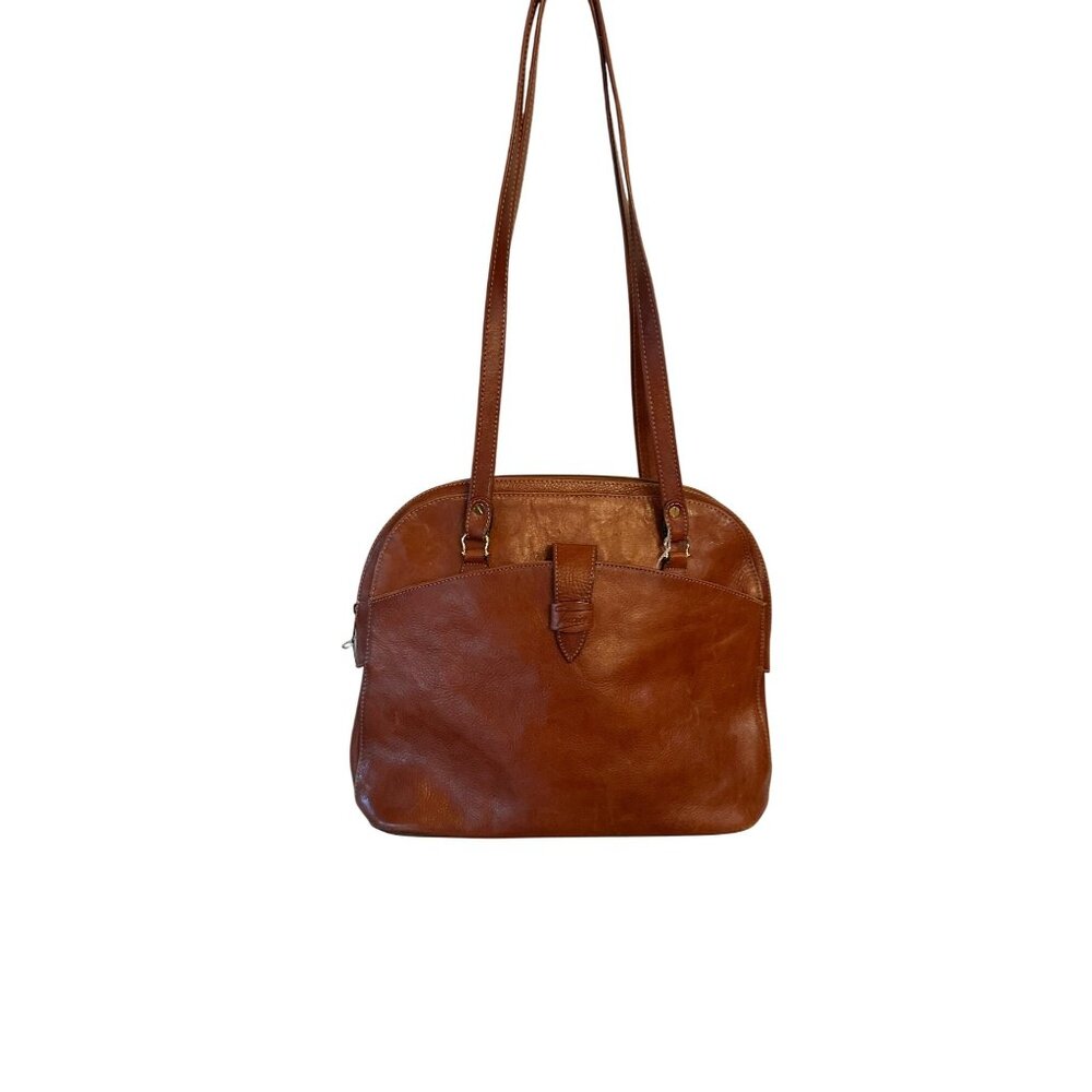 Vintage Texier Brown Leather Shoulder Bag Made In France With Dual Straps Zipper